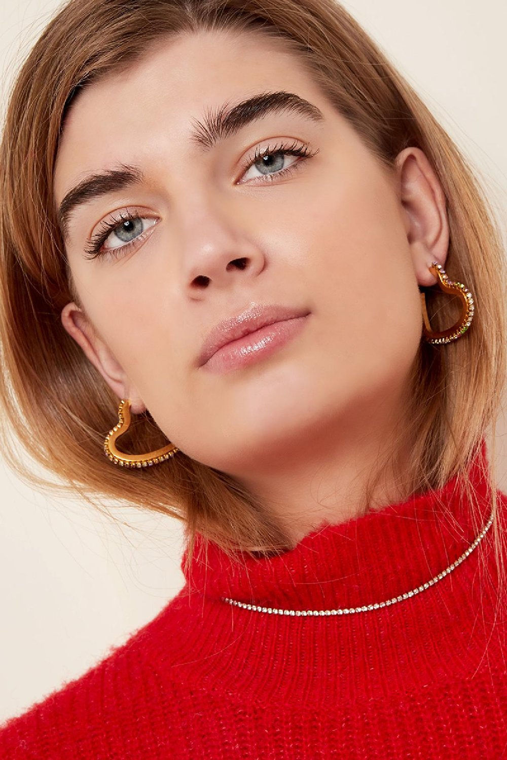 Ohrringe Zirkon Herz Goldfarbe Edelstahl h5Bild3